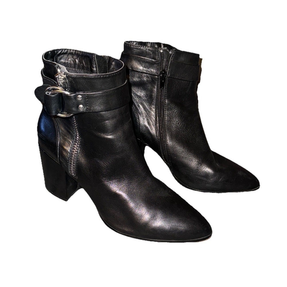 Steven Steve Madden Johanna Ankle Boots Leather Black Zipper Biker Women's 9.5 M